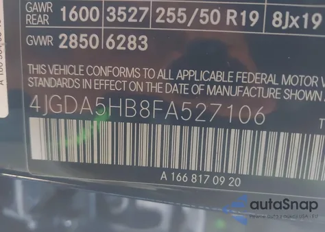 2015 Mercedes-Benz Ml 350 4Matic z USA, uszkodzony, nr VIN 4JGDA5HB8FA527106